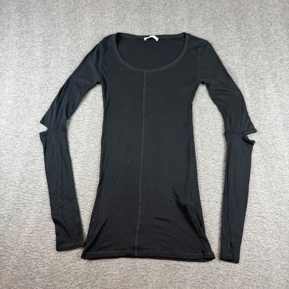 Zara Long Sleeve Top Womens Small Black Cut Out Elbow Scoop Neck Cotton Ribbed